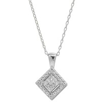 0.15ct Simulated Diamond Princess Cluster Pendant Necklace in Sterling Silver - £36.93 GBP