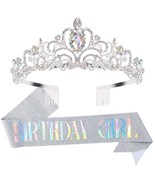 &quot;Birthday Girl&quot; Sash Rhinestone Tiara Set Silver Birthday Sash and Tiara... - £24.21 GBP