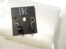 INC 1. 5" Gold Tone Black Dangle Drop Lever Back Earrings Y482 - $8.98