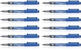 Pilot 12 Pcs Blue V Sign Pen Liquid Ink Medium 2mm Nib Tip 0.6mm V-Sign Fibre - $32.66
