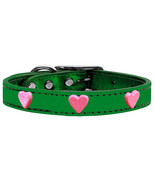 Pink Glitter Heart Widget Genuine Metallic Leather Dog Collar Emerald Green 10 - $15.06