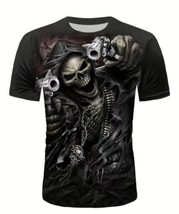 Grimreaper With Gun Graphic Casual Fitness Print T Shirt Short Sleeve Large (40) - £18.85 GBP