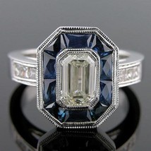 Emerald Art Deco Vintage Ring, Woman&#39;s Wedding Engagement Ring, 925 SL - £103.02 GBP