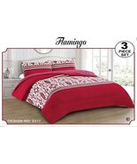 FLAMINGO FLOWERS RED BLANKET WITH SHERPA SOFTY AND WARM 3 PCS QUEEN  SIZE - $59.39