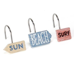 Catching Rays Beach Signs 12-Piece Shower Hooks Resin Home Bath Nautical NEW - £16.67 GBP