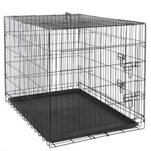 Durable 42&quot; Dog Crate Kennel Folding Metal Pet Cage 2 Door With Tray Pan - £80.91 GBP