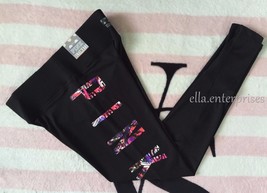 Victoria&#39;s Secret Pink Tropical Floral Palm Black Ultimate Yoga Leggings - Large - £58.97 GBP