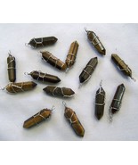 12 TIGERS EYE WIRE WRAPPED CUT STONE PENDANT rocks stones jewelry  new u... - $25.74 CAD