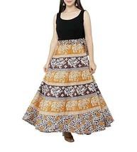 Women Wrap skirt Jaipur Cotton Maxi 38&quot;(Free Size upto 46&quot;-XXXL) Party Yellow - £25.84 GBP