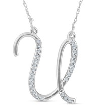 0.12CT Rond Naturel Diamant &quot; U &quot; Initial Pendentif Collier 14K Plaqué or Blanc - $189.77