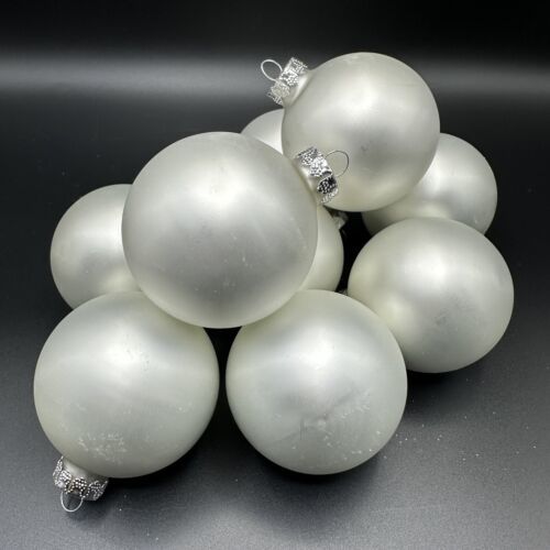 Primary image for 9 Matte Silver Vintage Rauch Glass Christmas Ornaments 2.5" Balls