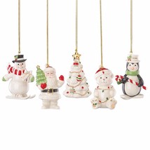 Lenox Merry Christmas Ornament Set of 5 Tree Penguin Snowman Santa Gift NEW  - £66.34 GBP