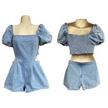 Altar&#39;d State square neck puff sleeve cut out waist Denim Romper size Small S  - $38.49