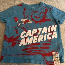 Baby Gap Marvel Boys Blue Red White Captain America Short Sleeve Shirt 4 - $9.31