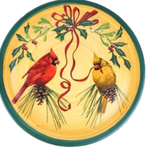 Lenox Winter Greetings Cardinals Earthenware Pedestal Footed Cake Plate - £140.12 GBP