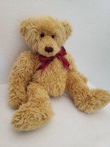 Dakin Teddy Bear Plush Stuffed Animal Tan Brown Nose Maroon Red Bow 15&quot; - £23.72 GBP