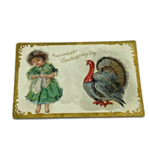 Thanksgiving Postcard Vintage Embossed Turkey Girl - £7.81 GBP