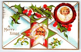 Santa Claus Christmas Postcard Florence Bamberger 1911 Embossed Angel Gold Star - $10.35