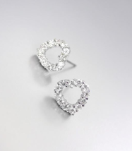 SHIMMERY 18kt White Gold Plated CZ Crystals Dainty PETITE Heart Post Ear... - $12.99