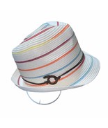CC Straw Hat Fedora Adjustable inside brim for fit multicolored cream - £14.54 GBP