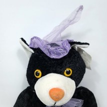 Black Kitty Cat Witch Hat Purple Plush Stuffed Animal Halloween Bow Hat 16&quot; - £19.89 GBP