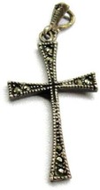 Cross Pendant Marcasite Detailed Solid 925 Heavy Patina Vintage Sterling Silver - £43.50 GBP
