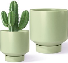 Ceramic Planter 2 Pack, Jofamy Simple Mint Green Flower Pots With Draina... - £29.47 GBP