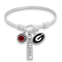 40025 Georgia Bulldogs Silver TRIFECTA Crystal Charm Silver Bangle Bracelet - £14.85 GBP