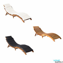 Outdoor Garden Patio Pool Wooden Acacia Wood Sun Lounger Bed Chair With Cushion - £133.77 GBP+