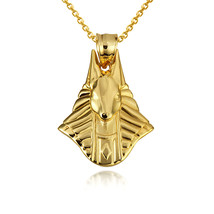 10K Solid Gold Egyptian Anubis God Of The Dead Guard Dog Head Pendant Necklace - £149.43 GBP+
