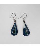 Blue Abalone Inlay Alpaca Mexico Silver Teardrop Earrings Dangle MOP Iri... - £11.78 GBP