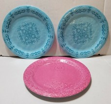 Decorative Melamine Dinner Plate 10.5&#39;&#39; Blue Pink Serving Appetizer Tray... - £13.31 GBP