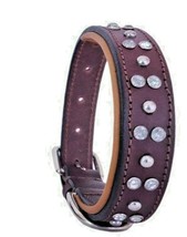 Shwaan Leather Dog Collar Studded with Metal rivets and crystals, Rhinestones  - £29.68 GBP