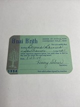 B&#39;NAI B&#39;RITH YOUTH ORGANIZATION 1954 San Francisco Chapter Membership Card - €7,01 EUR