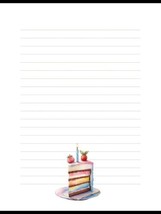 Cake - Lined Stationery Paper (25 Sheets)  8.5 x 11 Premium Paper - $12.00