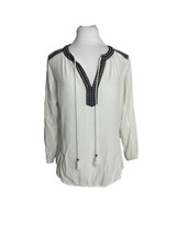 Daniel Rainn Womens Size Medium Tunic Top White Embroidered Tassel Long Sleeve - £19.39 GBP