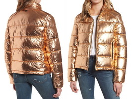 NWT Marc New York Shimmering Puffer Jacket Medium M Copper Stand Collar Metallic - £68.68 GBP