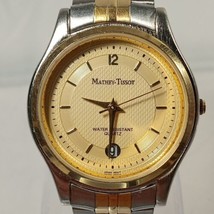 Mathey-Tissot Men&#39;s Watch Quartz Cream Dial Gold Inlay Date Vintage MT1312GLD - £247.60 GBP