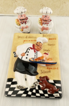 Dena Marie 3-D Ceramic Wall Hanging Bistro Chef and Chef  Salt &amp; Pepper Shakers - £14.91 GBP
