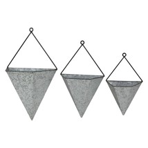 Set of 3 Galvanized Metal Wall Sconces With A Top Metal, Triangular Hanger  - $62.18