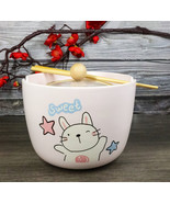 Whimsical Anime Cat With Fish Donburi Ramen Soup Bowl With Chopsticks An... - $27.34 CAD