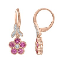 14K Chapado en Oro Rosa Imitación Zafiro Y Circonita Cúbica Flor Gota / Dangal - £55.15 GBP