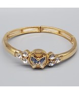 Crystal Butterfly Bracelet Gold Tone Stretch Center Spinner Blue Clear - $464.71 MXN
