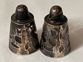 Vintage Taxco Sterling Silver Overlay Salt &amp; Pepper Shakers Stamped &amp; Si... - £18.87 GBP