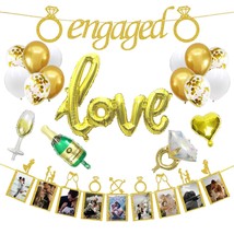 Engagement Wedding Decorations,Gold Engaged Banner, Photo Banner And Set Of 12+5 - £30.46 GBP