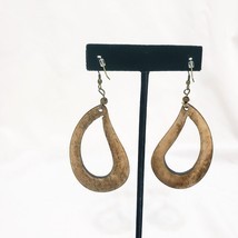 Teardrop Misshaped Oval Cutout Dangle Earrings  2&quot; Pierced Hook Tan Brown Resin - £11.25 GBP