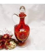 2715 Victorian Art Glass Decorative Gold and Ruby Red Cruet With Stopper - $85.00