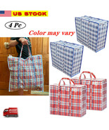 4 Pc Reusable Large Jumbo plastic Shopping Laundry Moving Storage Bag Zi... - £11.08 GBP