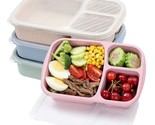 4 Pack Bento Lunch Box Set 3 Compartment Wheat Straw Meal Prep Food Stor... - £20.74 GBP