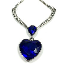 Blue Crystal Heart Silver Plated Necklace 20&quot; - £15.18 GBP